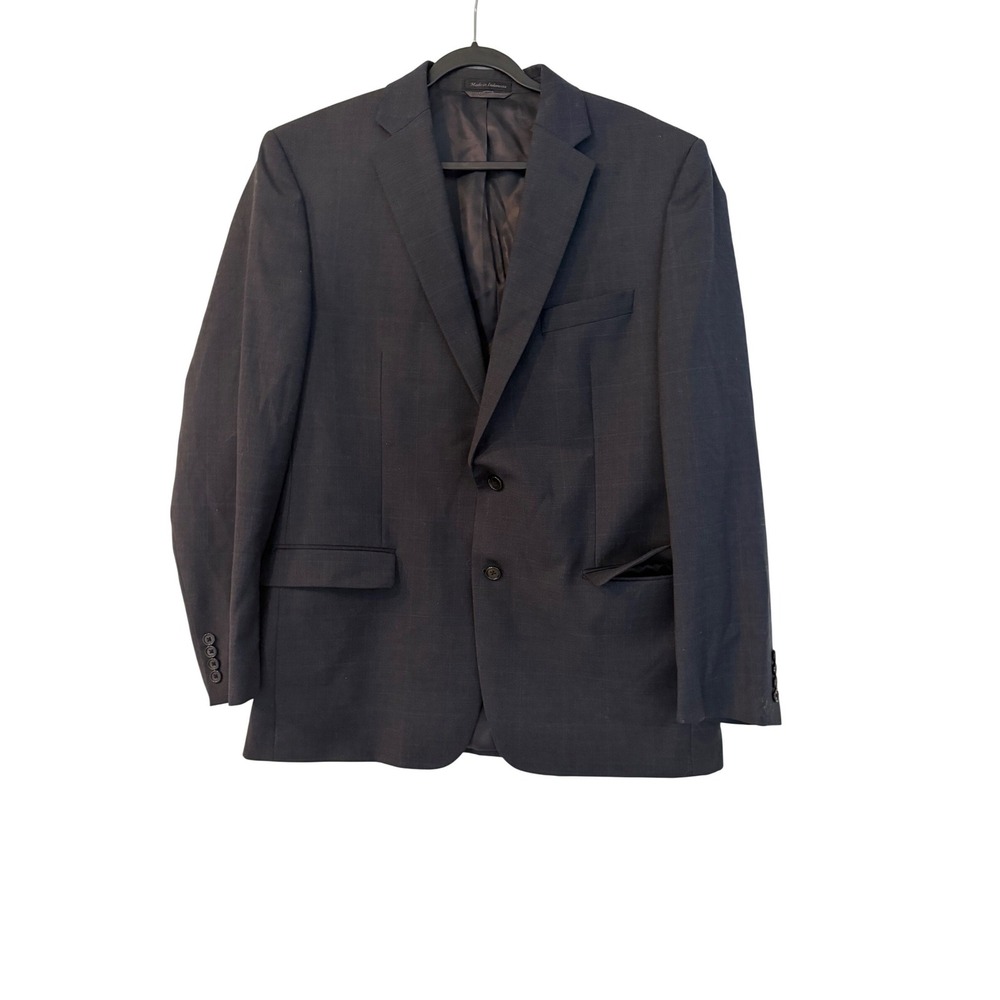 Lauren Ralph Lauren Mens 44L Navy Blue Windowpane Plaid 100% Wool Blazer Jacket